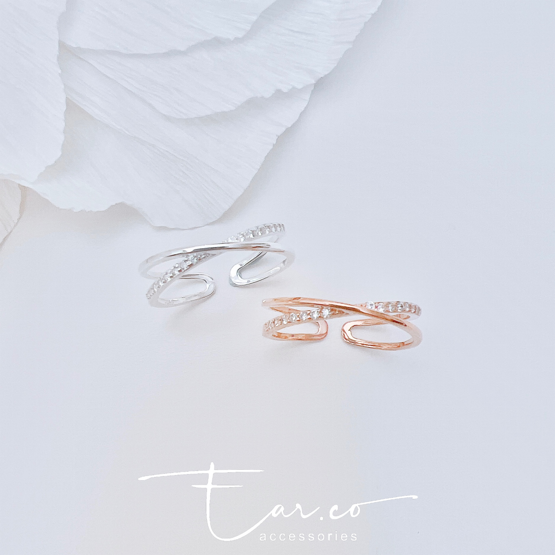 交叉閃石簡約純銀戒指 #A946