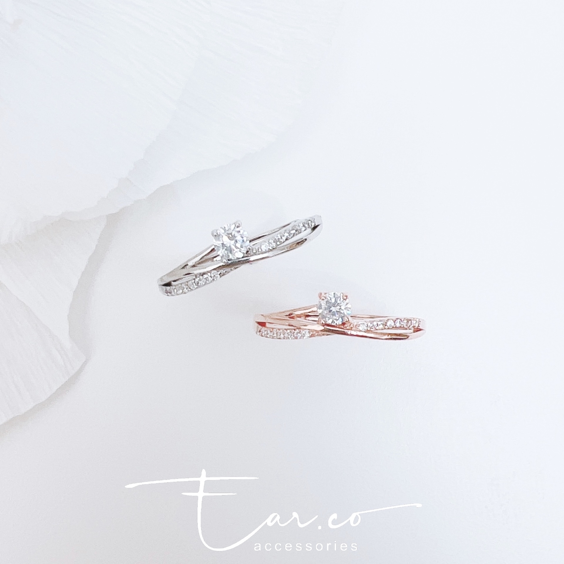 閃石交叉線條拼單鑽純銀戒指 #A945