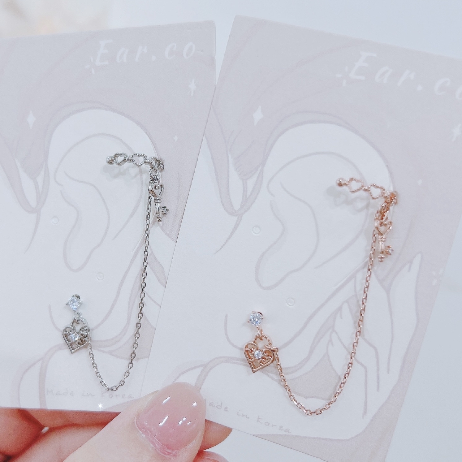 通花心形鎖匙連耳骨夾 [單支]