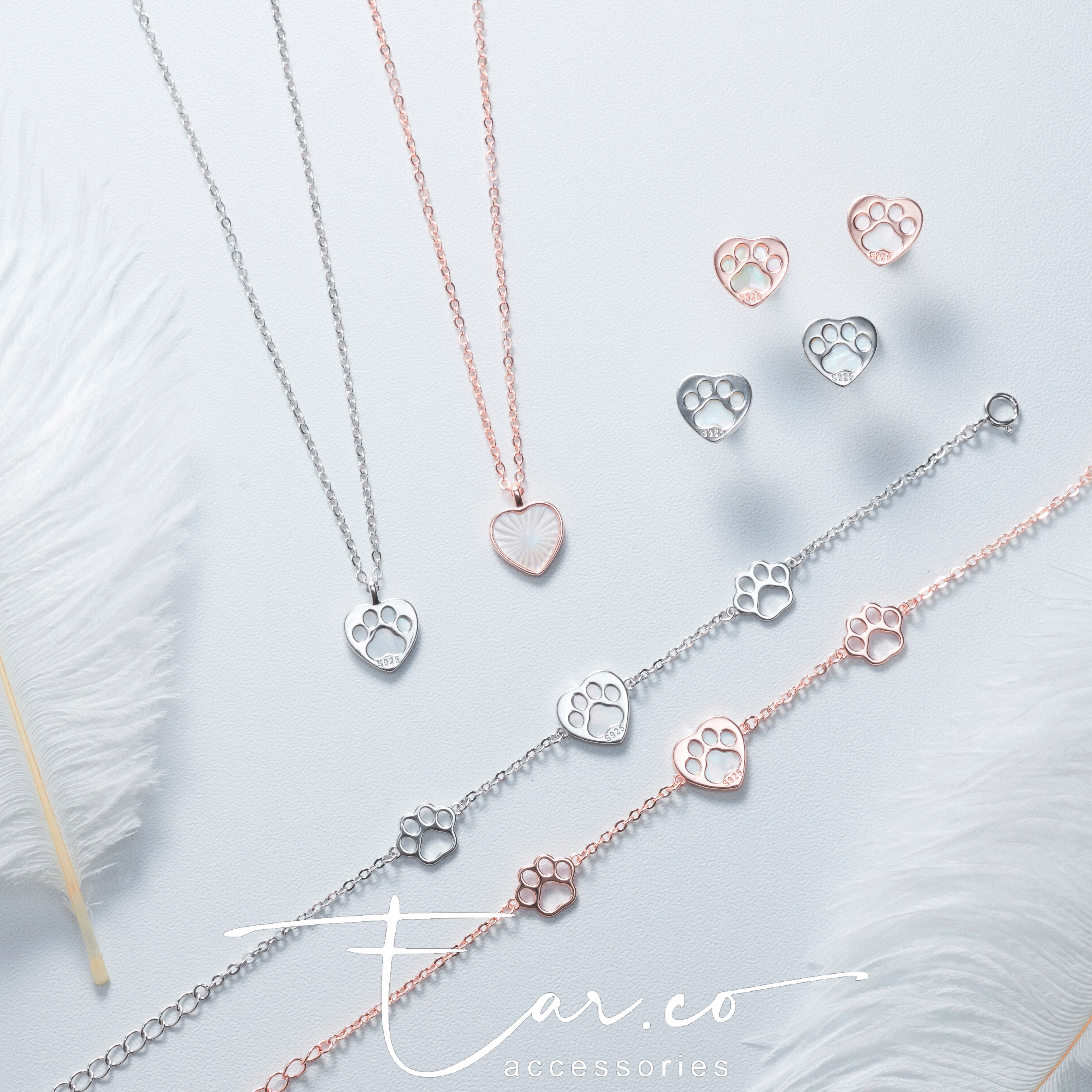 [自家設計] 心形雕刻貝殼腳掌雙面純銀頸鏈/手鏈/耳環 #A946