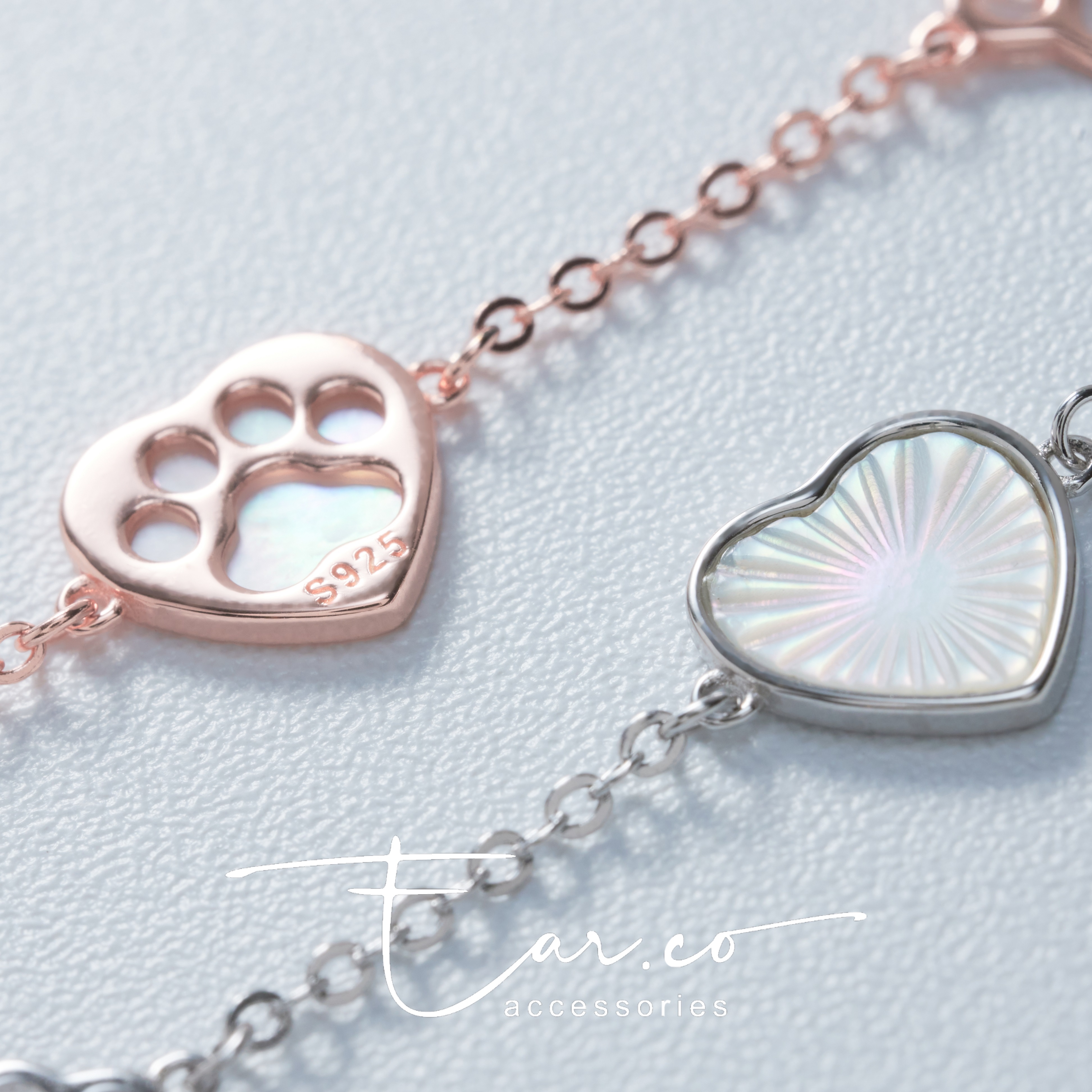 [自家設計] 心形雕刻貝殼腳掌雙面純銀頸鏈/手鏈/耳環 #A946