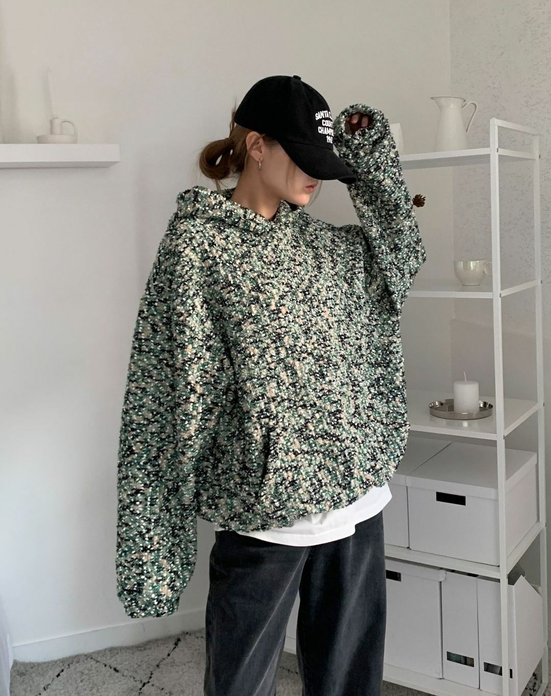 柔軟圈圈紗多種混搭寬鬆連帽T恤