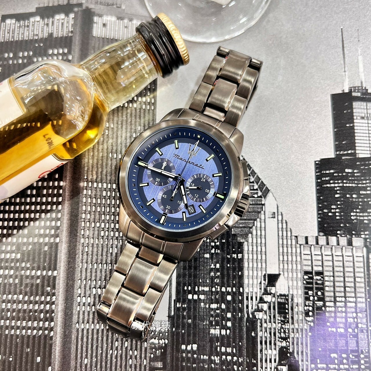 【Maserati 瑪莎拉蒂】SUCCESSO槍黑三眼計時腕錶 R8873621005 44mm 現代鐘錶