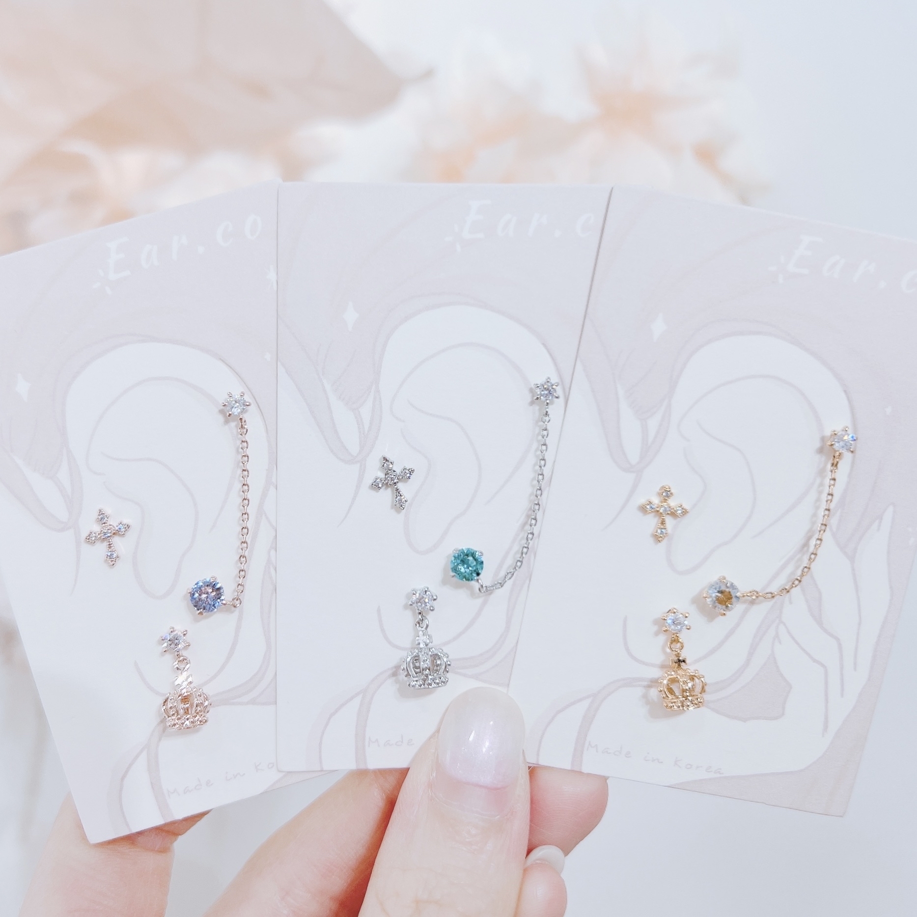 十字架皇冠水晶耳環套裝 #E406