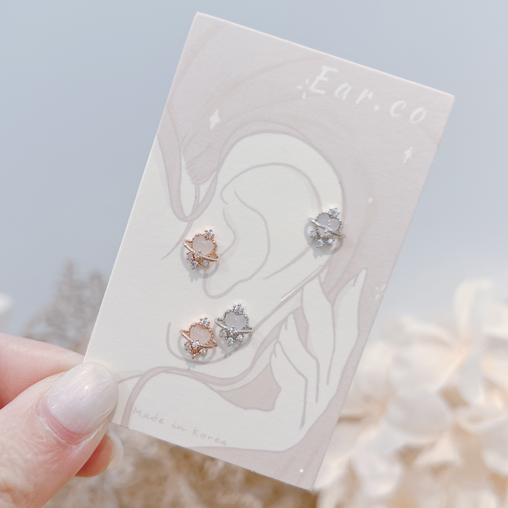 蛋白石愛心星球醫療鋼耳珠/耳骨釘 [一對]