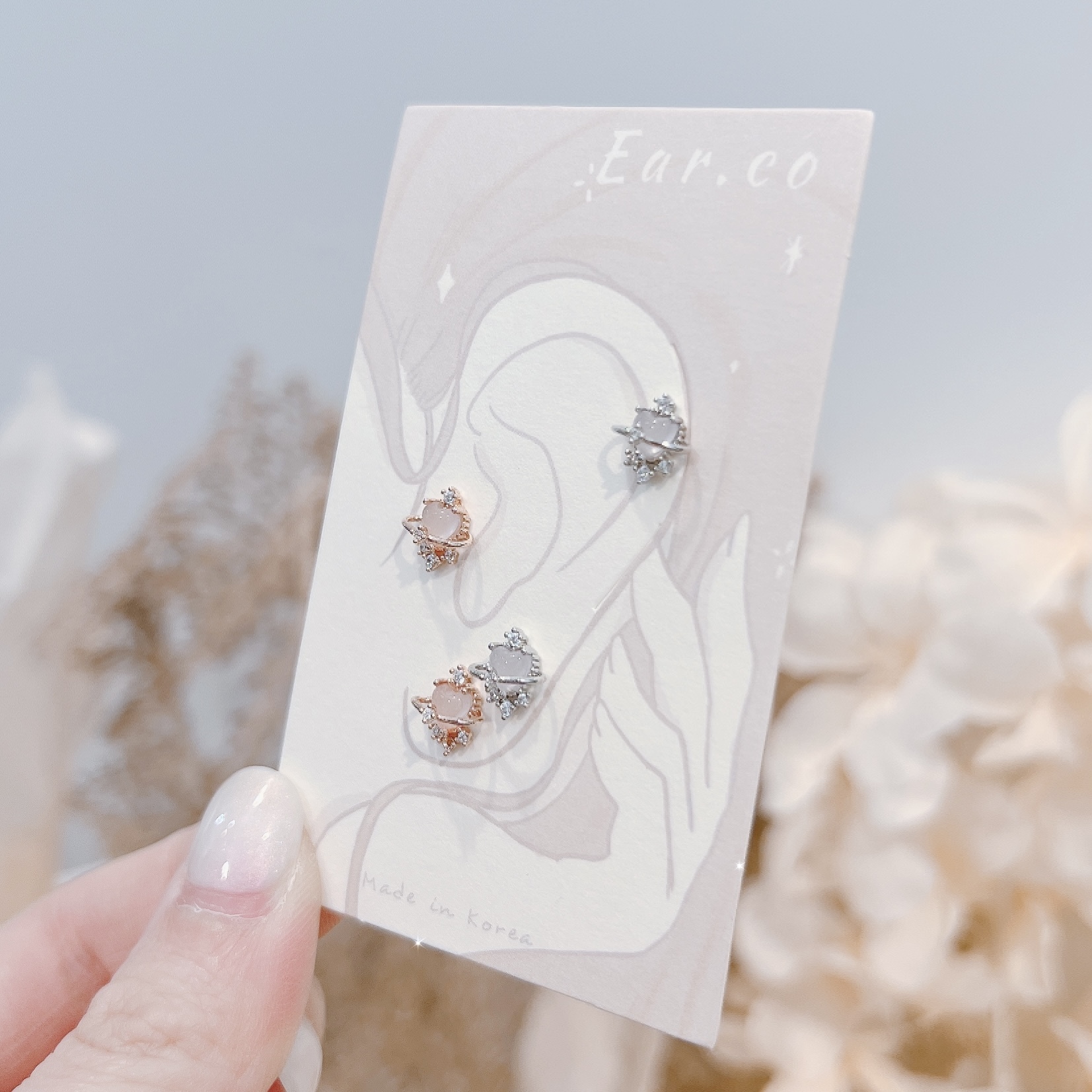 蛋白石愛心星球醫療鋼耳珠/耳骨釘 [一對]