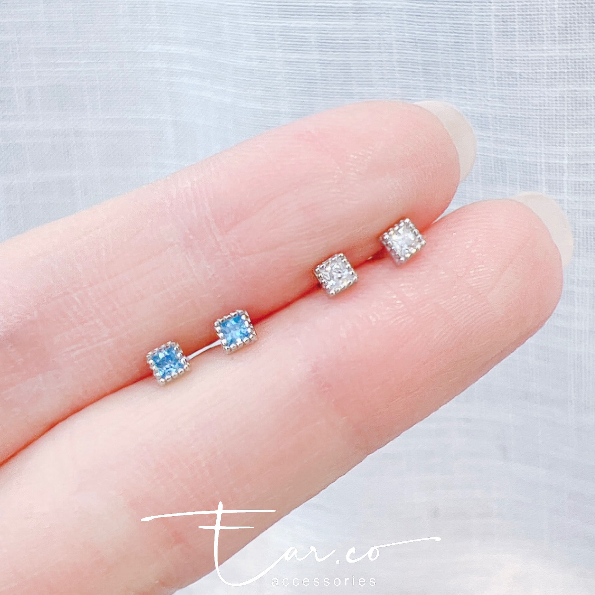 迷你小方鑽純銀耳珠/耳骨釘 [一對] #P046