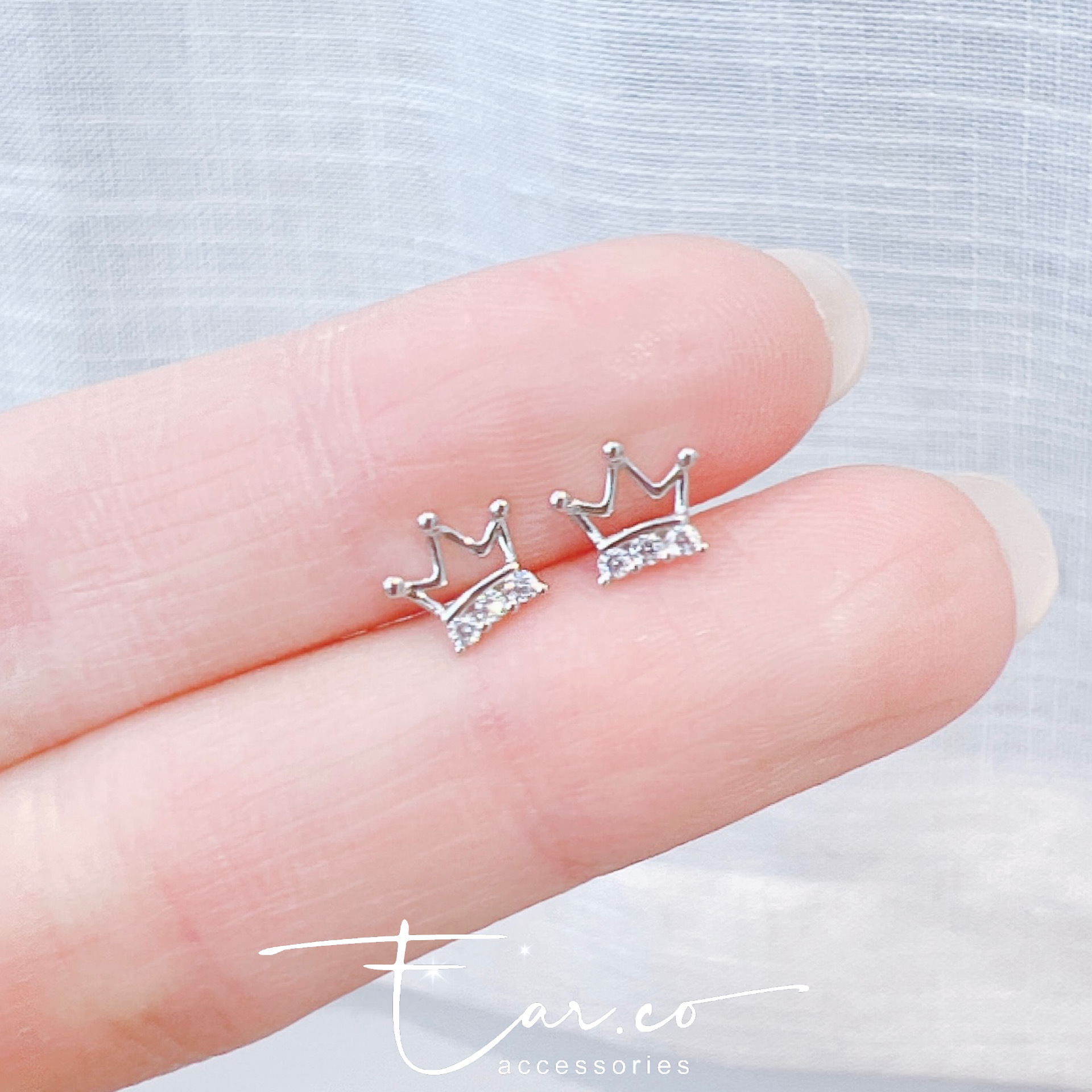 小皇冠純銀耳珠/耳骨釘 [一對] #P045