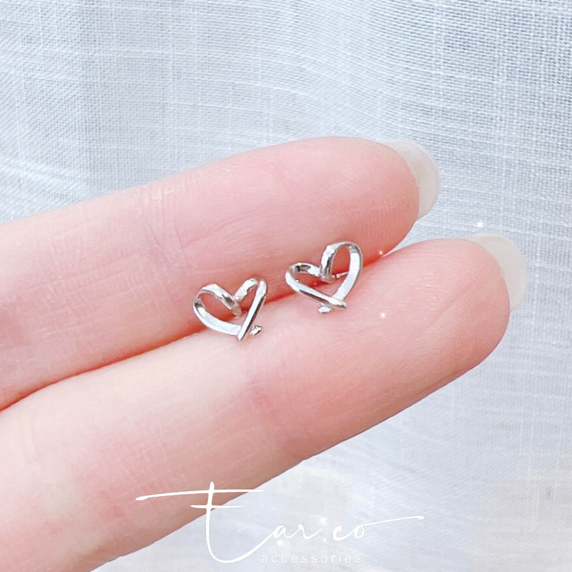 繞線簡約心形純銀耳珠/耳骨釘 [一對] #P042