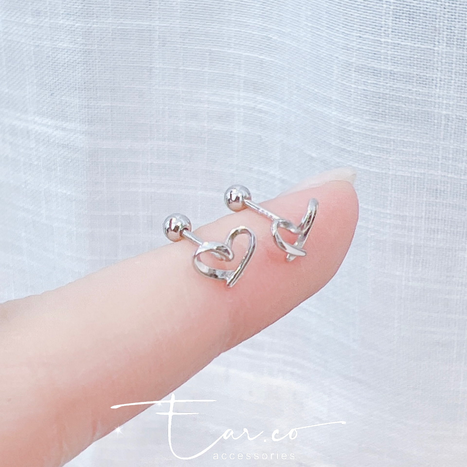 繞線簡約心形純銀耳珠/耳骨釘 [一對] #P042