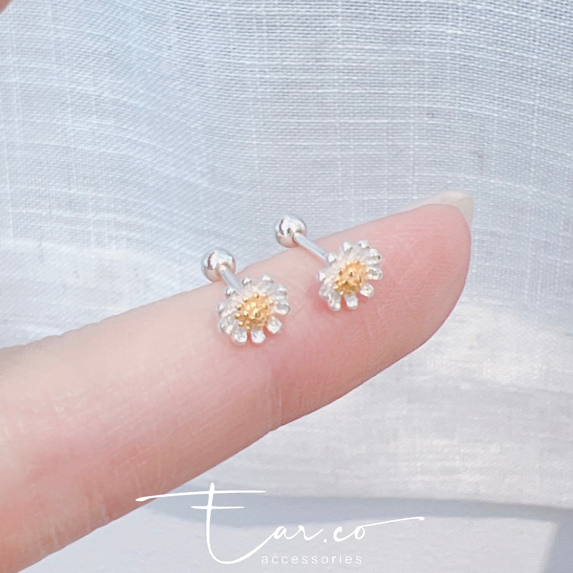 小秋菊純銀耳珠/耳骨釘 [一對] #P041