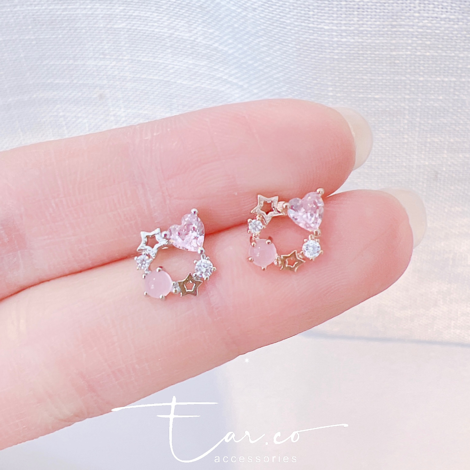 粉色愛心蛋白石星星圈耳珠/耳骨釘 [單支]