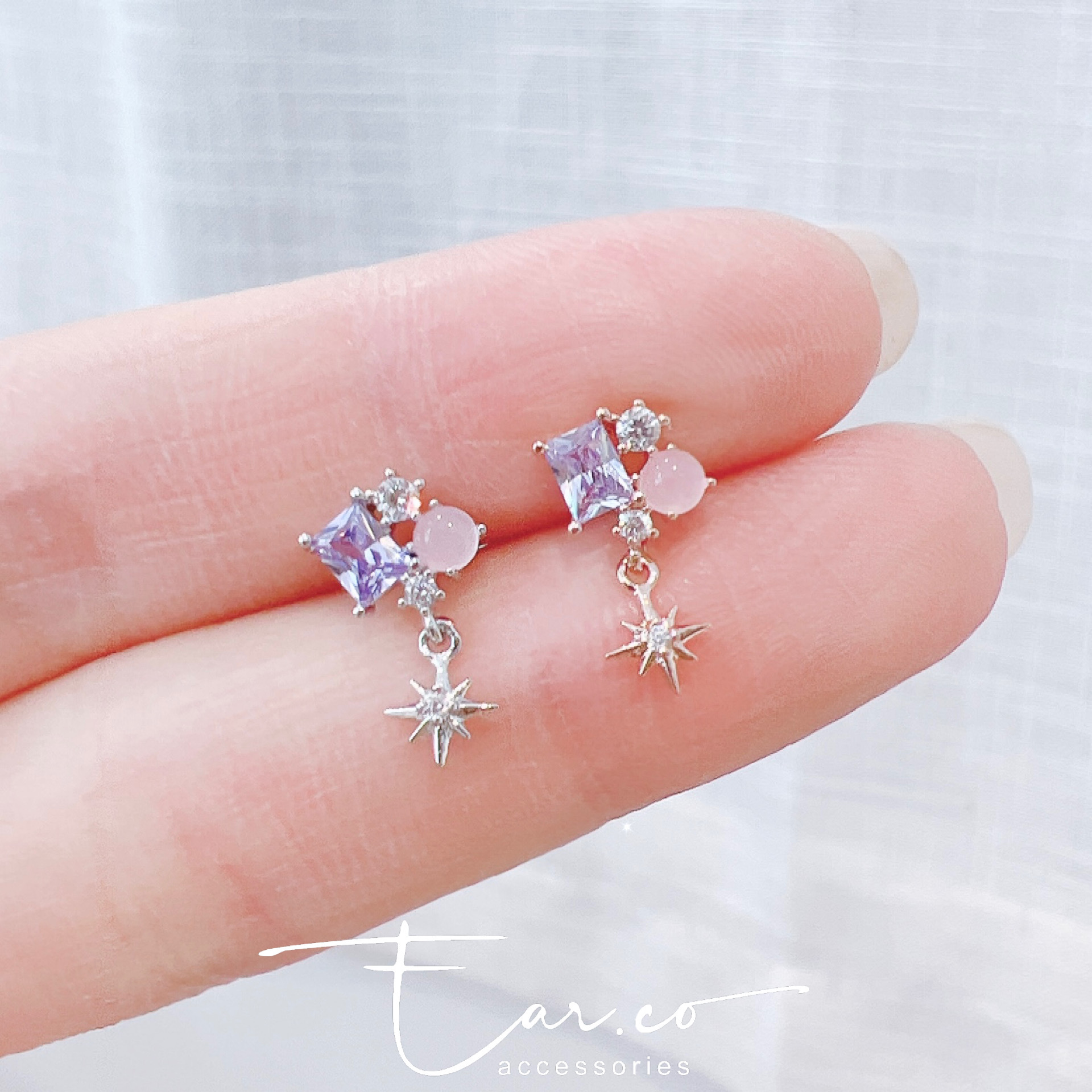 紫色鋯石垂釣小星芒耳珠/耳骨釘 [單支]