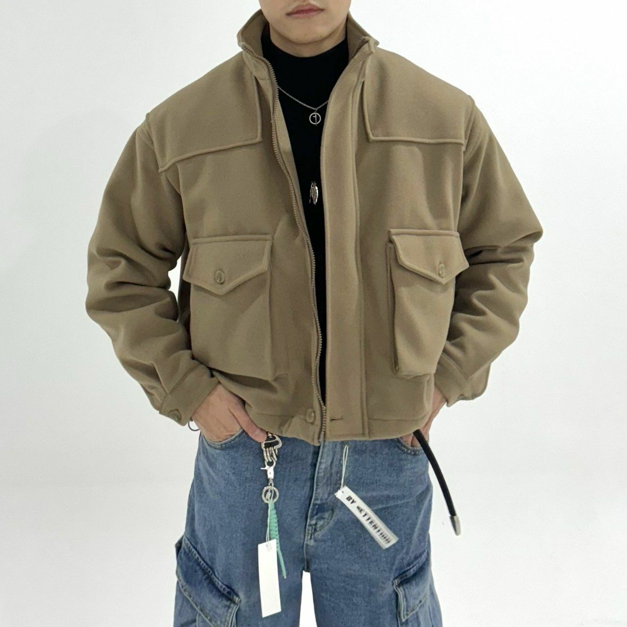 淨色企領拉鍊外套 BY ATTENTION-115JK