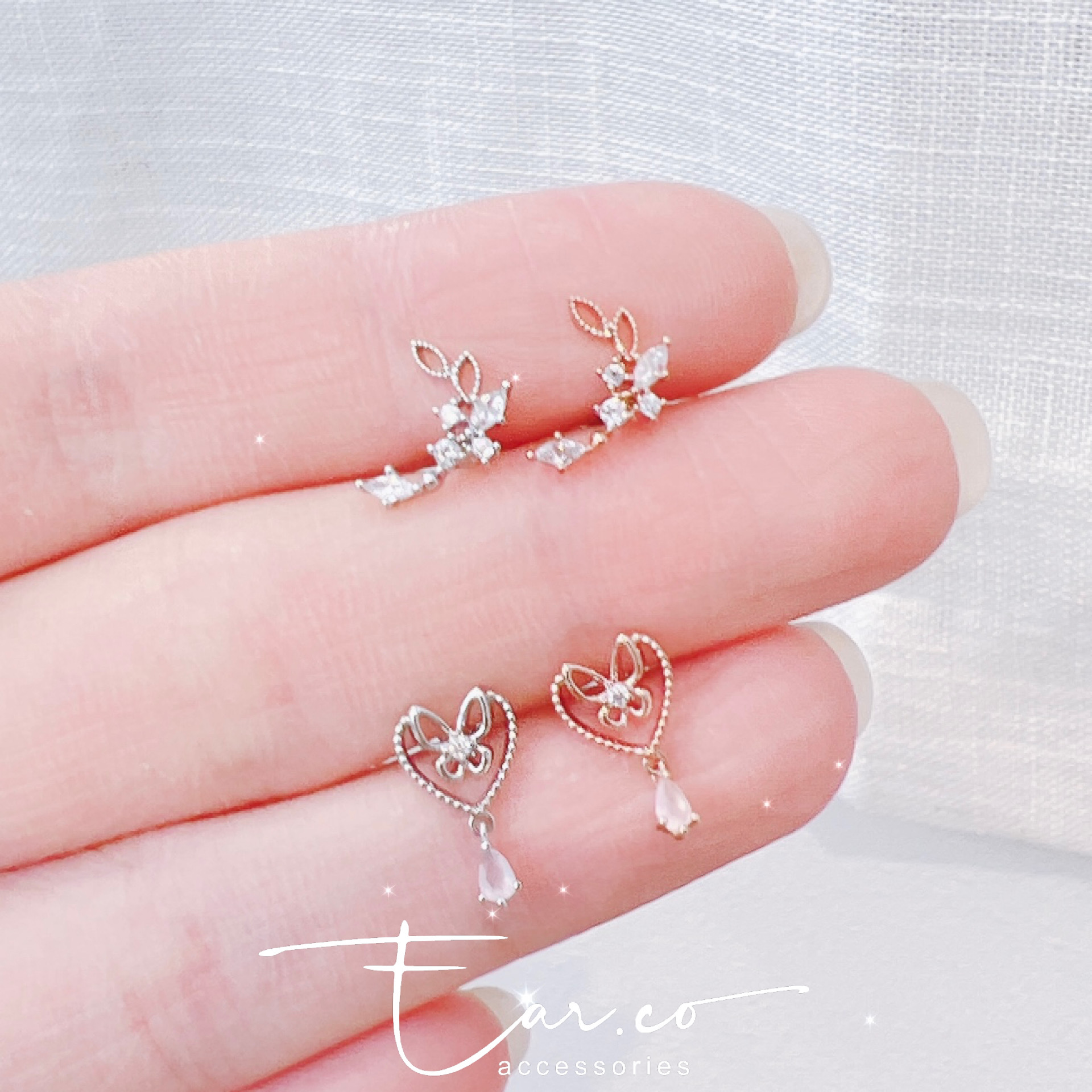 閃石樹枝/心形蝴蝶水滴耳珠/耳骨釘 [單支]