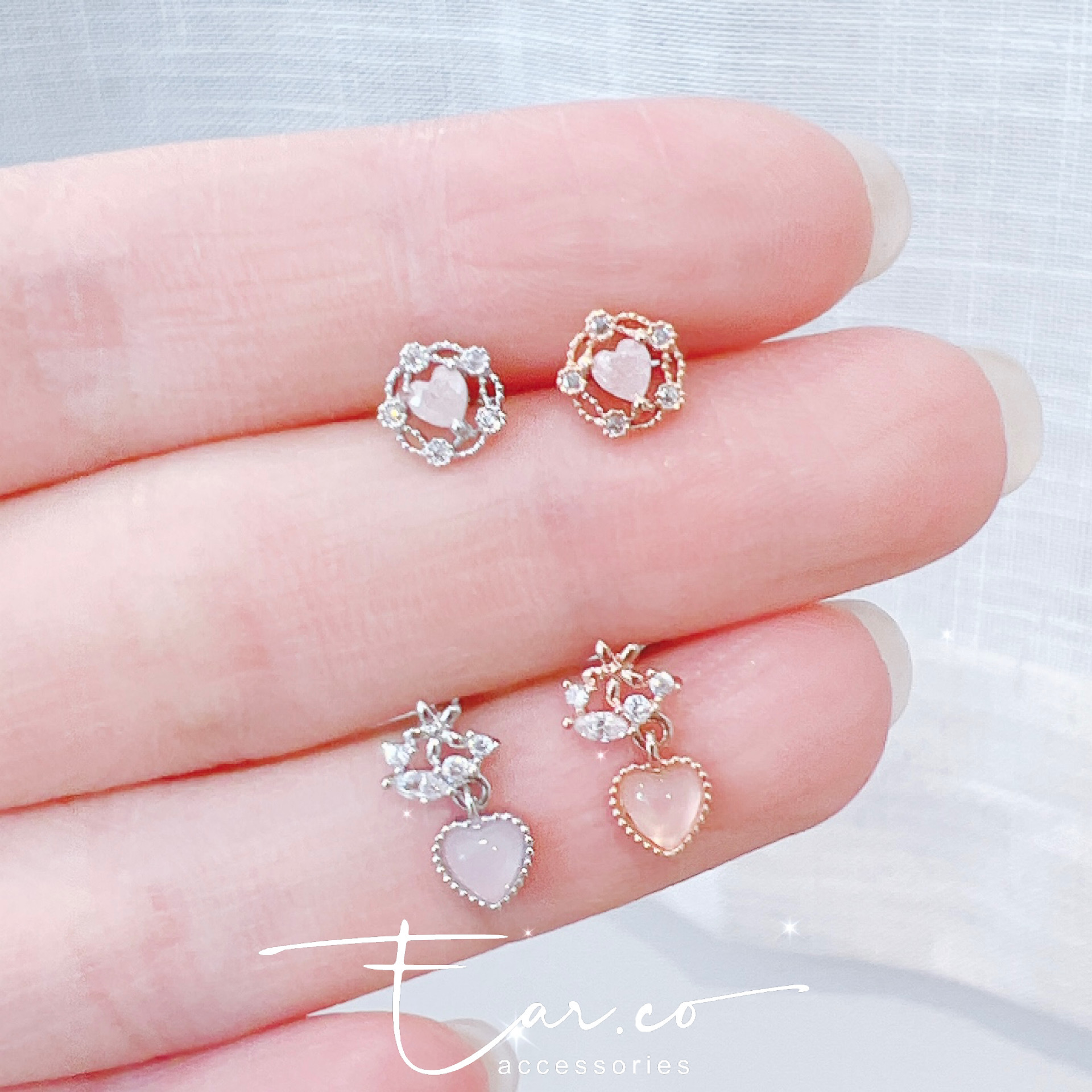 蕾絲花邊心形/小花垂釣小愛心耳珠/耳骨釘 [單支]