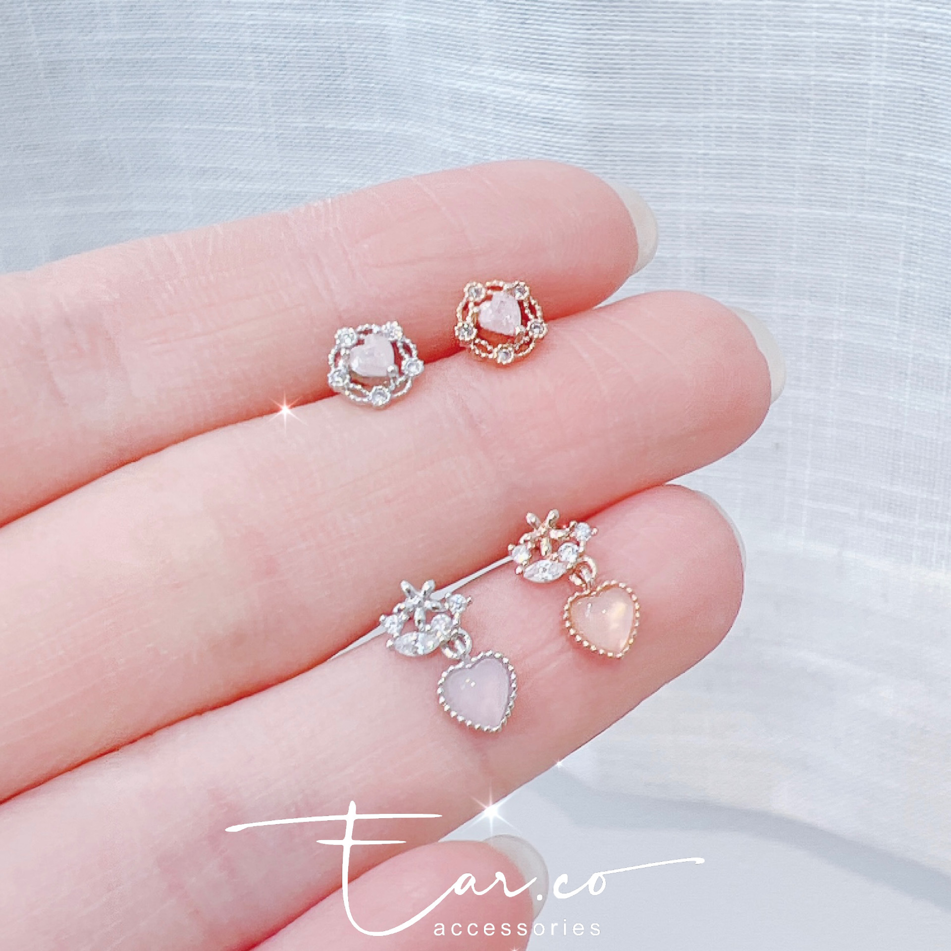 蕾絲花邊心形/小花垂釣小愛心耳珠/耳骨釘 [單支]