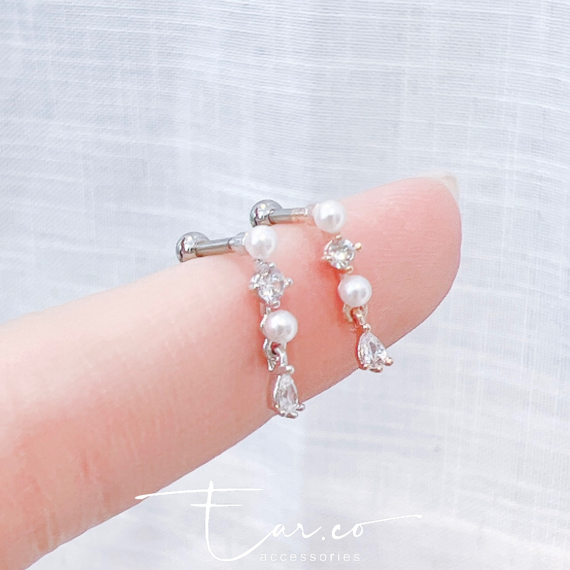 簡約珍珠閃石水滴耳珠/耳骨釘 [單支]