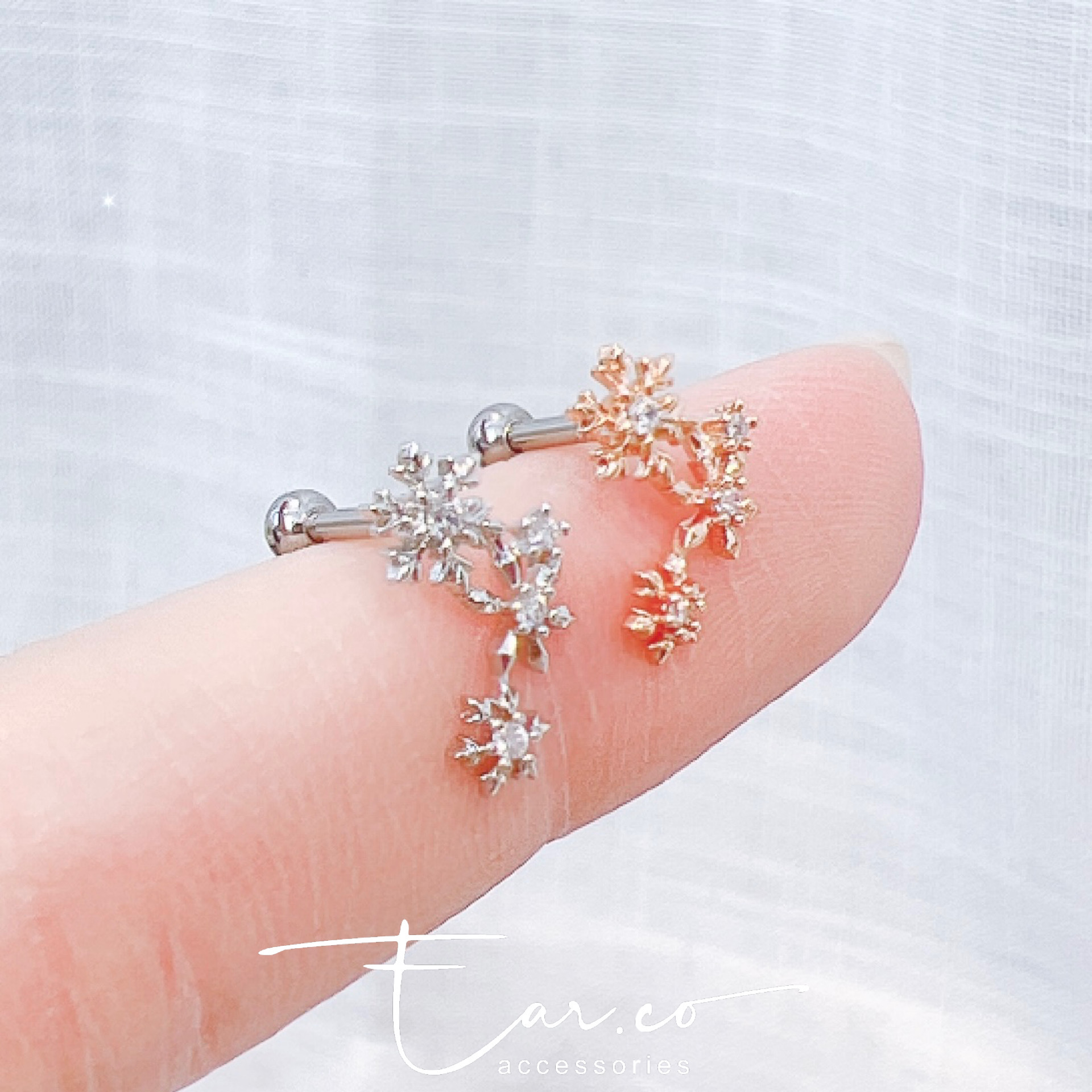 三連小雪花耳珠/耳骨釘 [單支]