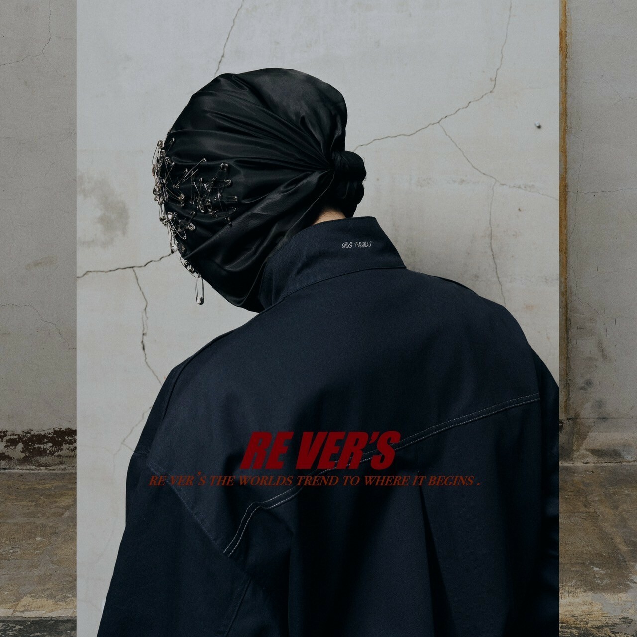 RE VER'S 刺繡Logo 弧形剪裁雙拉鍊夾克 /深藍 ARC TYPE JACKET