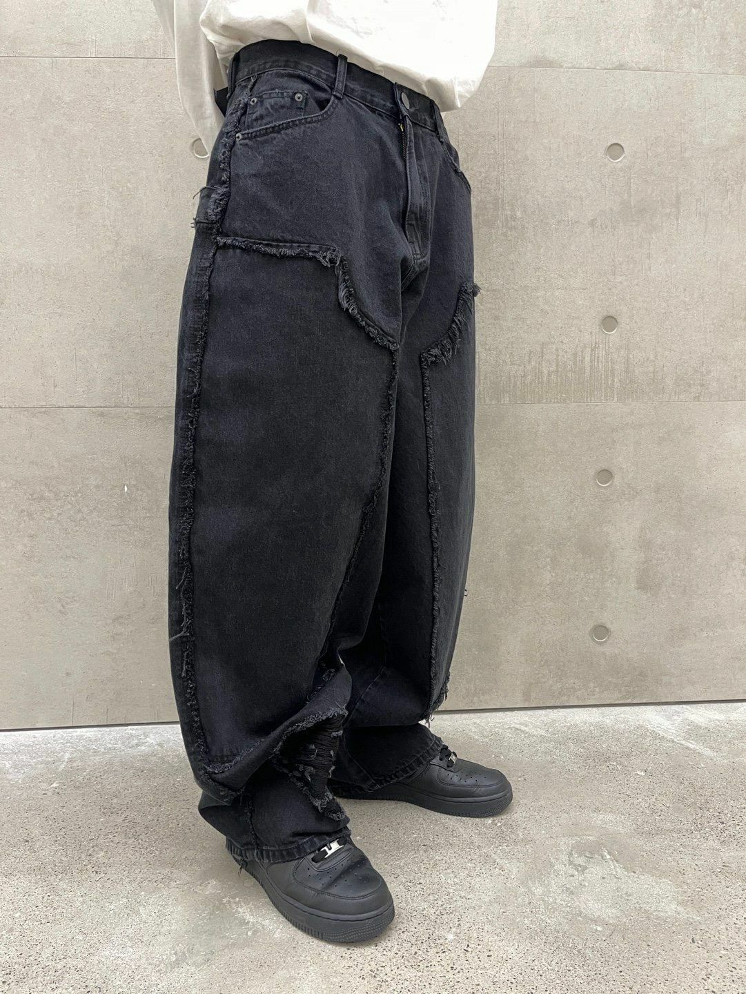 洗水流蘇破洞鬆身牛仔褲 P2697