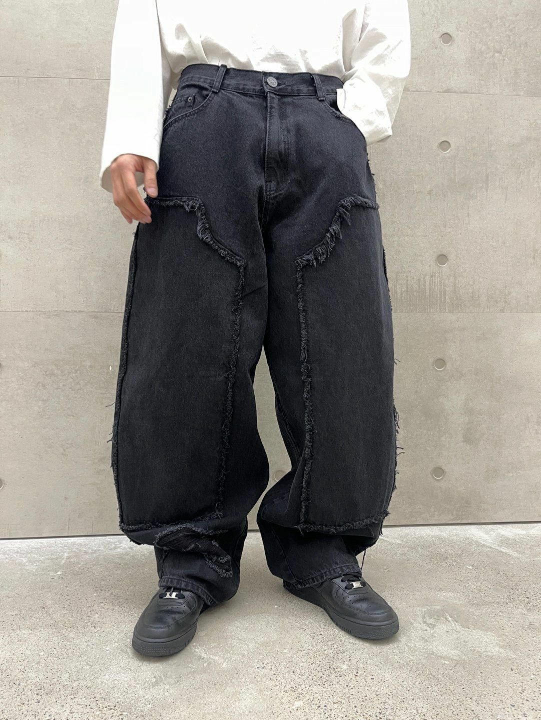 洗水流蘇破洞鬆身牛仔褲 P2697