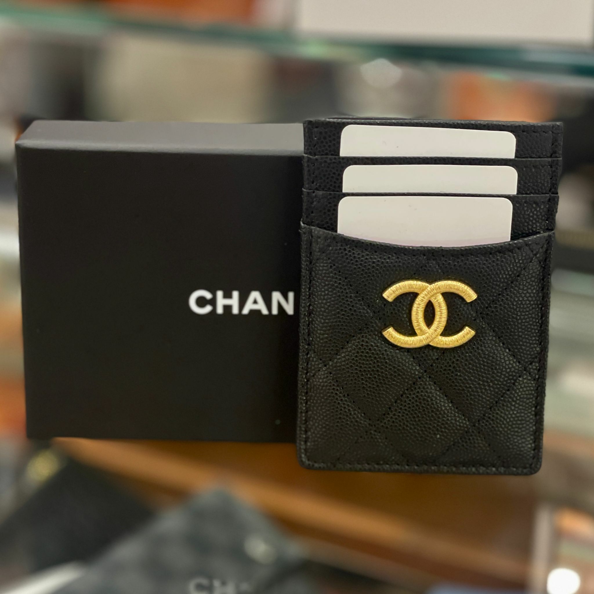 全新CHANEL卡片套 AP3527黑色荔枝皮復古金色CC LOGO #BRAND NEW #香榭站正品