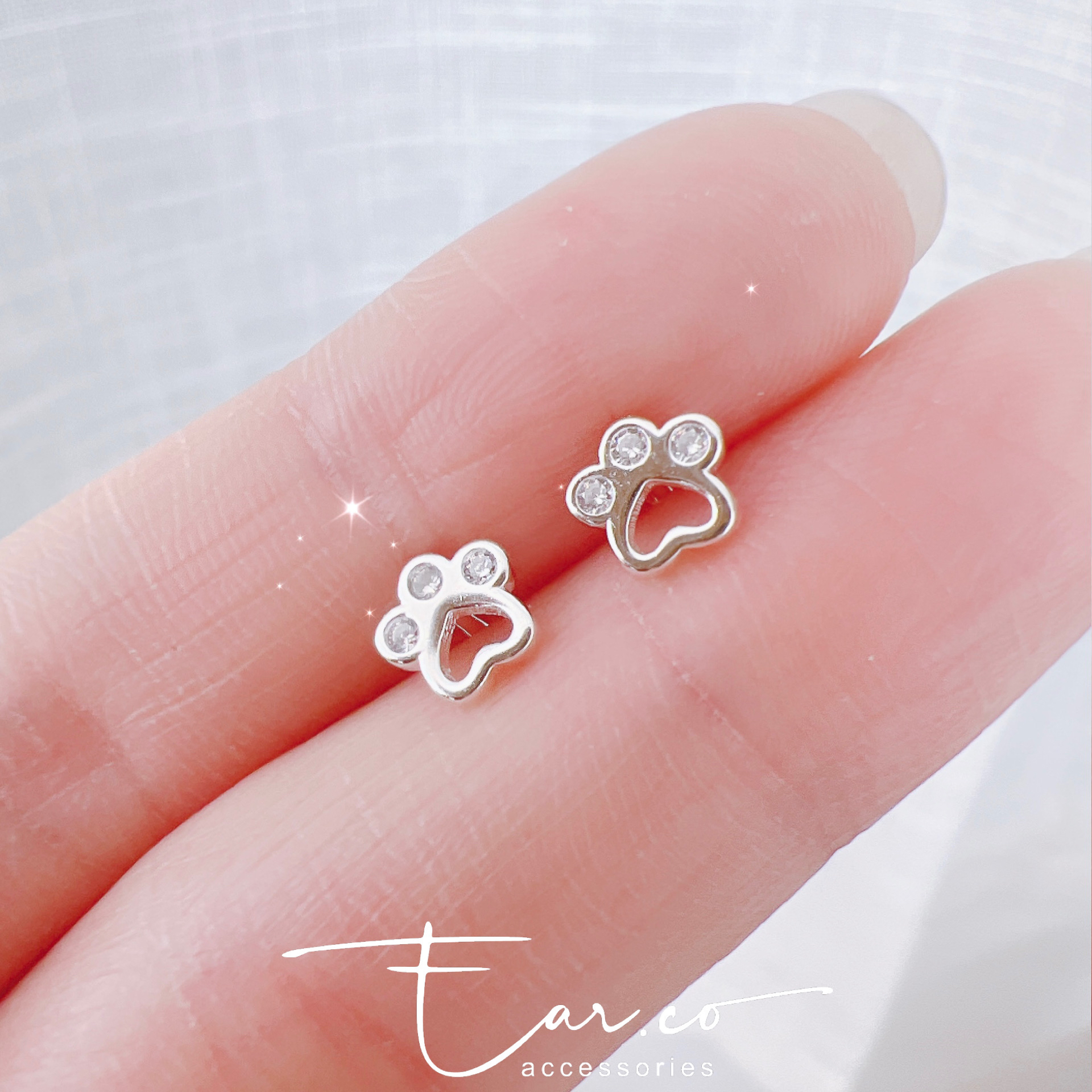 心形閃石小腳掌耳珠/耳骨釘 [一對] #P040