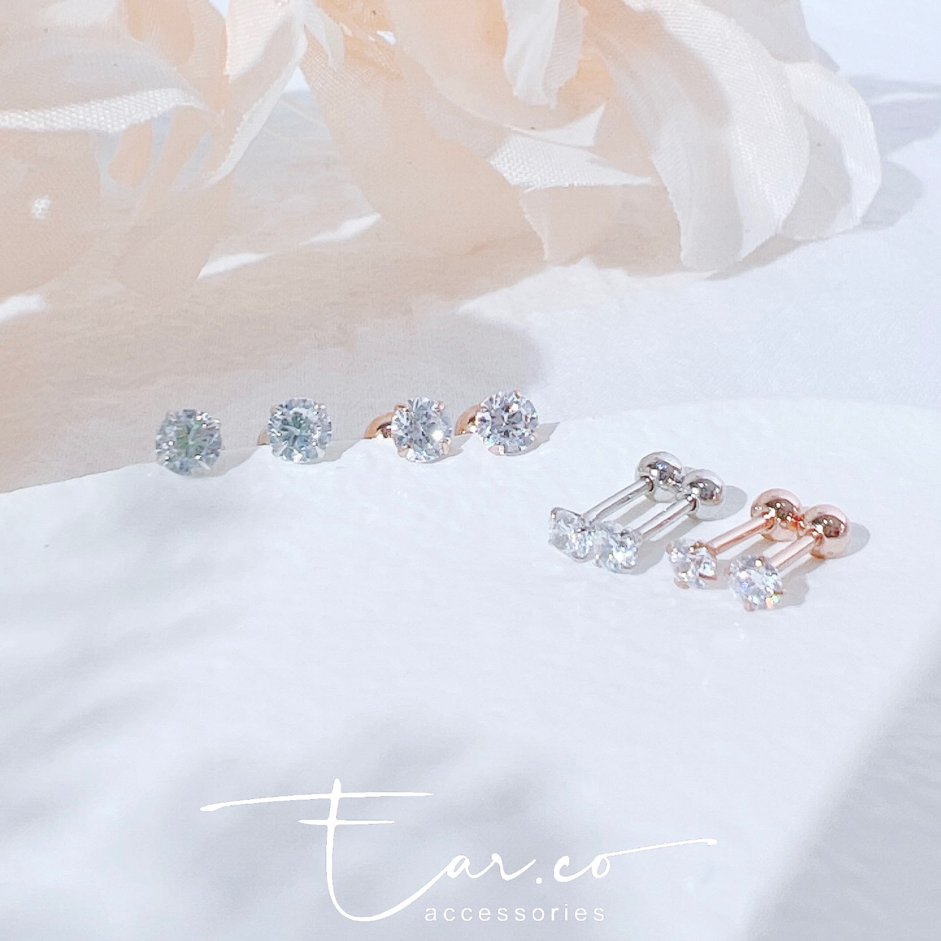 四爪裸鑽純銀耳珠/耳骨釘 [一對]