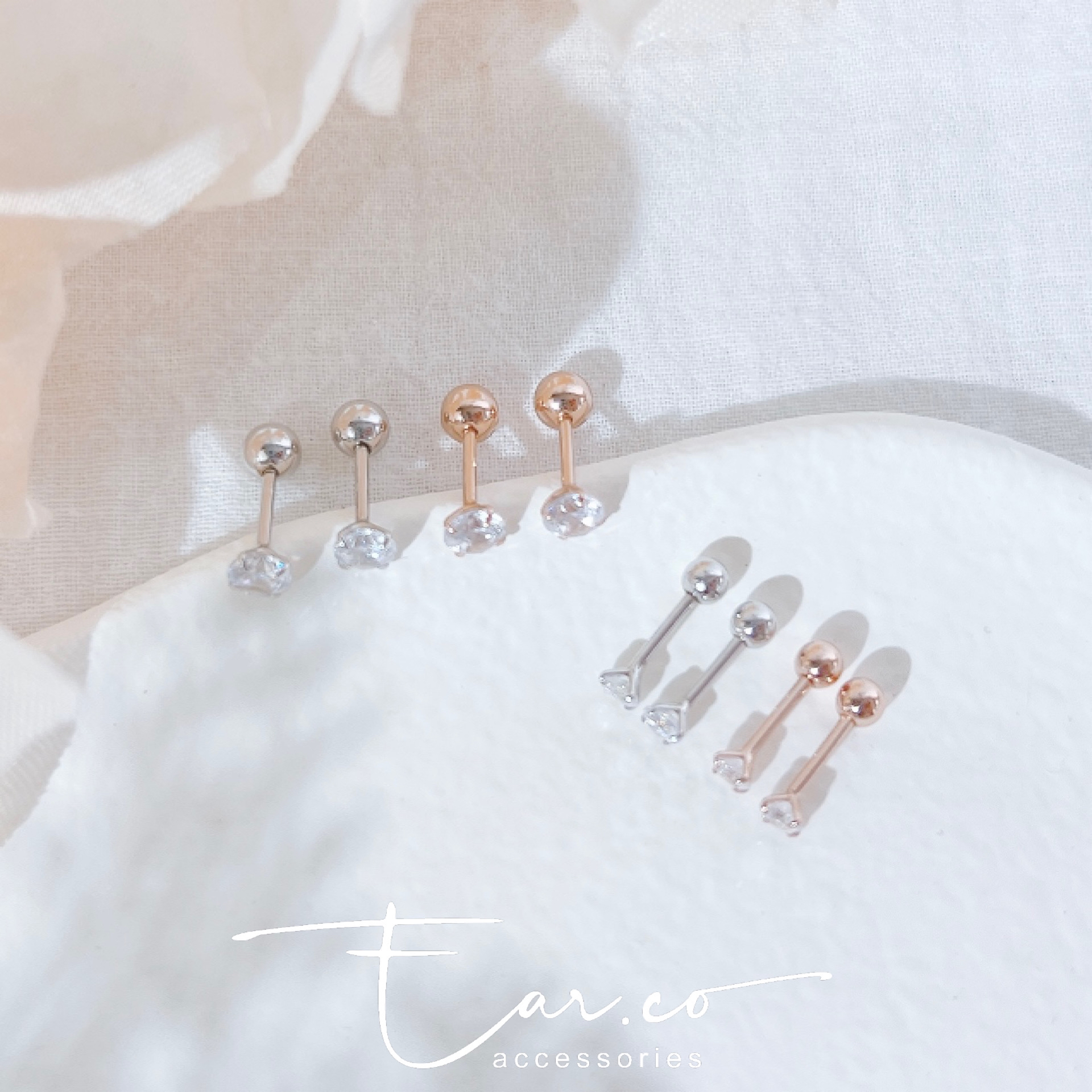 四爪裸鑽純銀耳珠/耳骨釘 [一對]