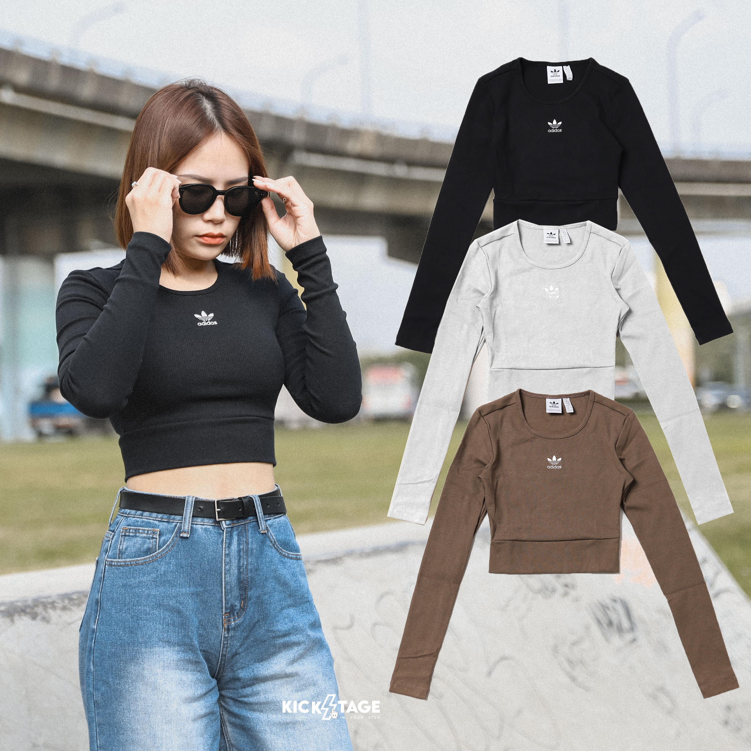 **特價商品售出不退換**女款 ADIDAS ESSENTIALS RIB LS TEE 灰 黑 棕色 短版 休閒 長T【II8055】【IJ5386】【IR5942】