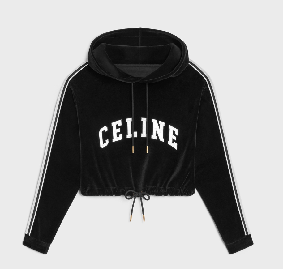 Celine cropped hoodie in velvet jersey