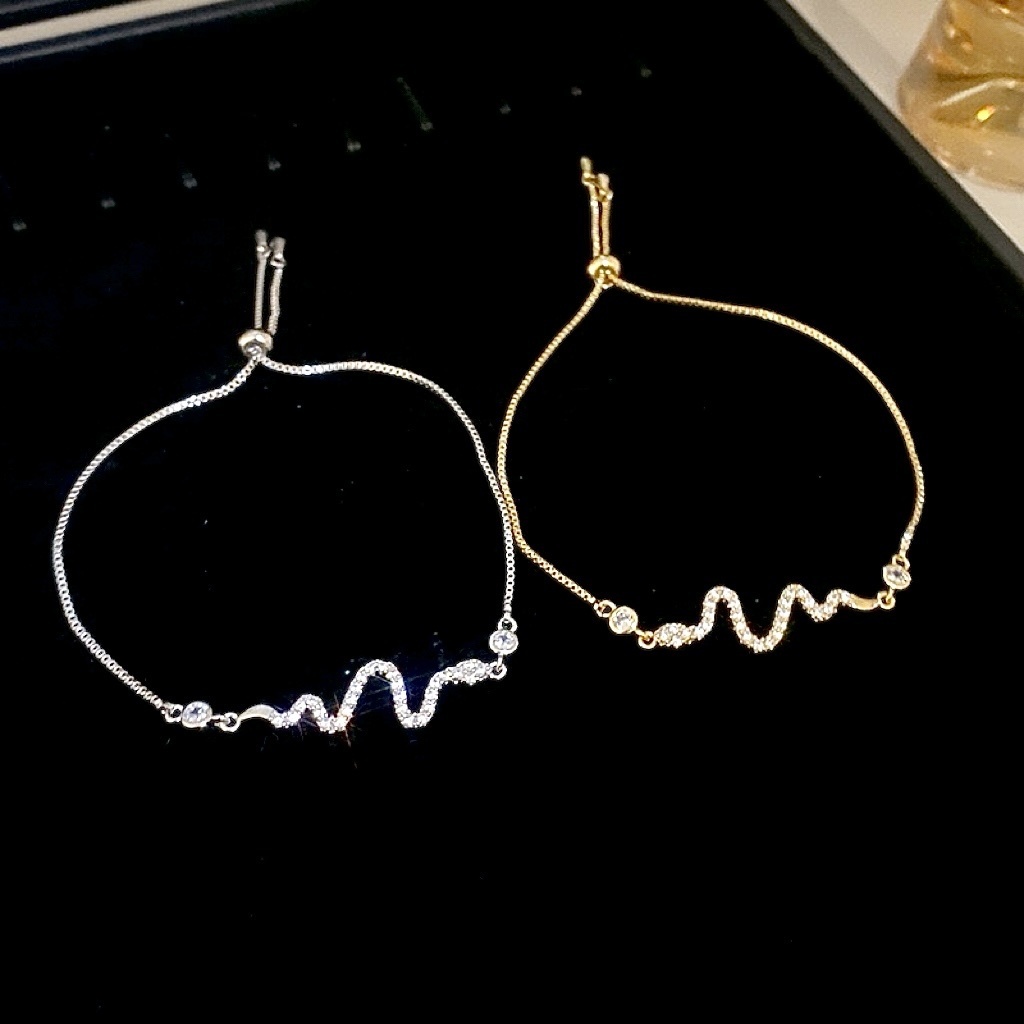 14k低奢金銀鑽一體細蛇墜 抽拉手鍊