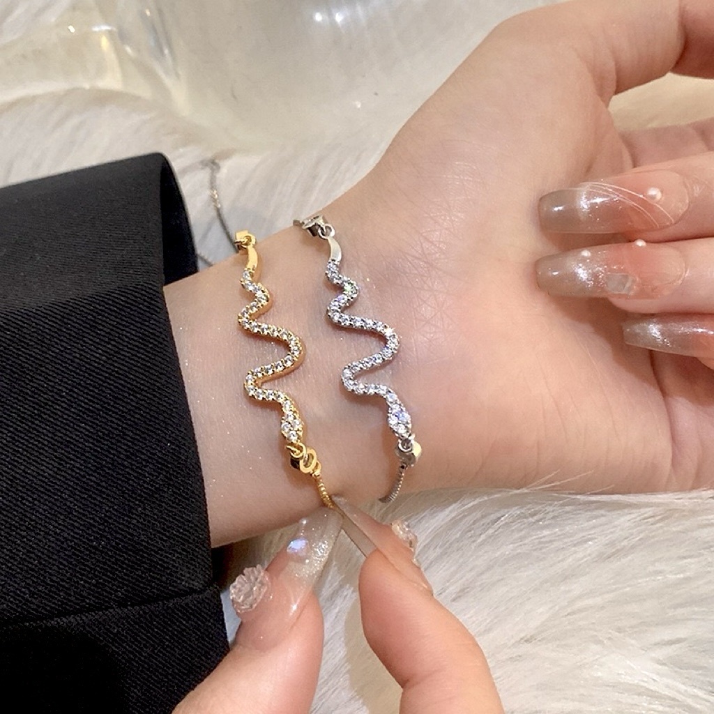 14k低奢金銀鑽一體細蛇墜 抽拉手鍊