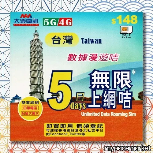 (台灣) 大眾電訊台灣5G網絡5GB/5天+無限上網卡
