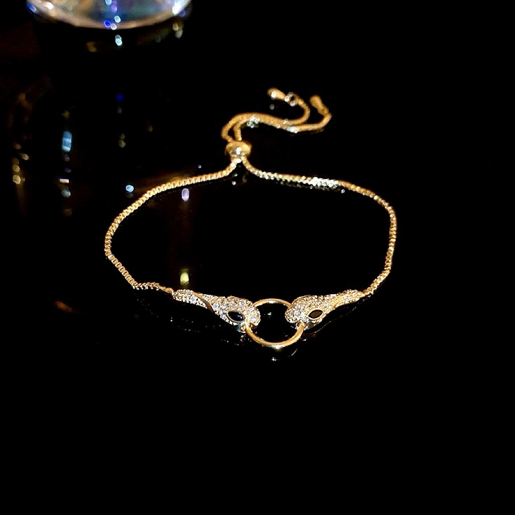 18k細緻雙金蛇咬金環 抽拉手鏈