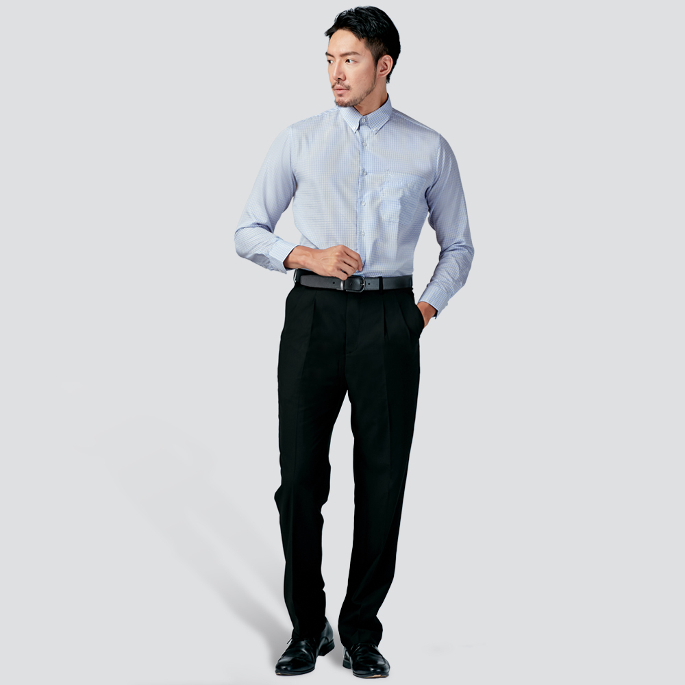 商務長袖襯衫-藍綠格