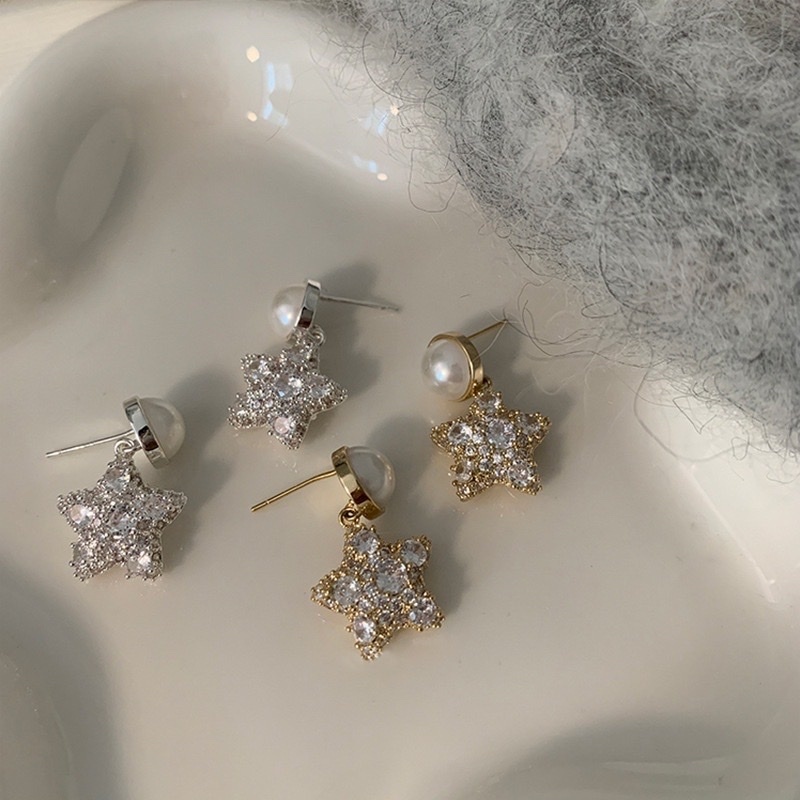 夢幻白金白銀 雪花鑽星珍珠墜