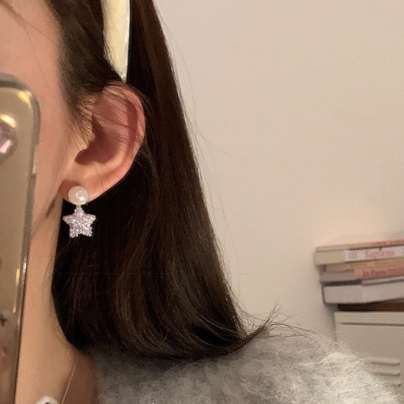 夢幻白金白銀 雪花鑽星珍珠墜