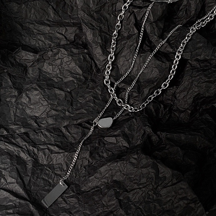 18k雙層銀磚銀牌ins項鍊/現貨1