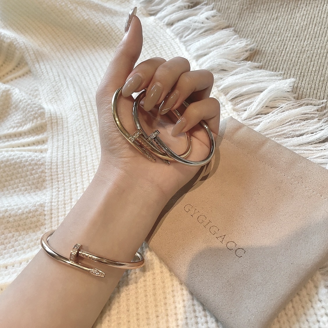 18k ct經典釘子高奢定製手鐲水鑽款