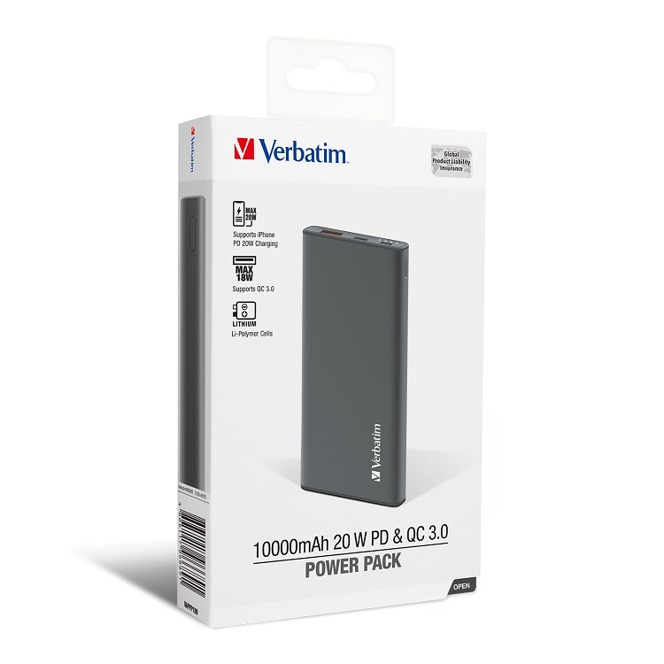 Verbatim 10000mAh 20W PD & QC 3.0 移動電源