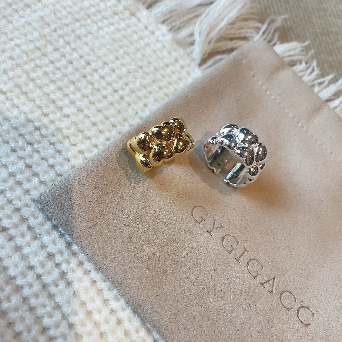 18k蓬蓬雙心重磅開口戒