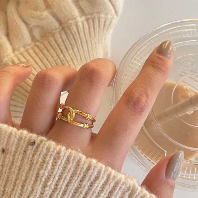 18k雙c金銀屬扭結開口戒