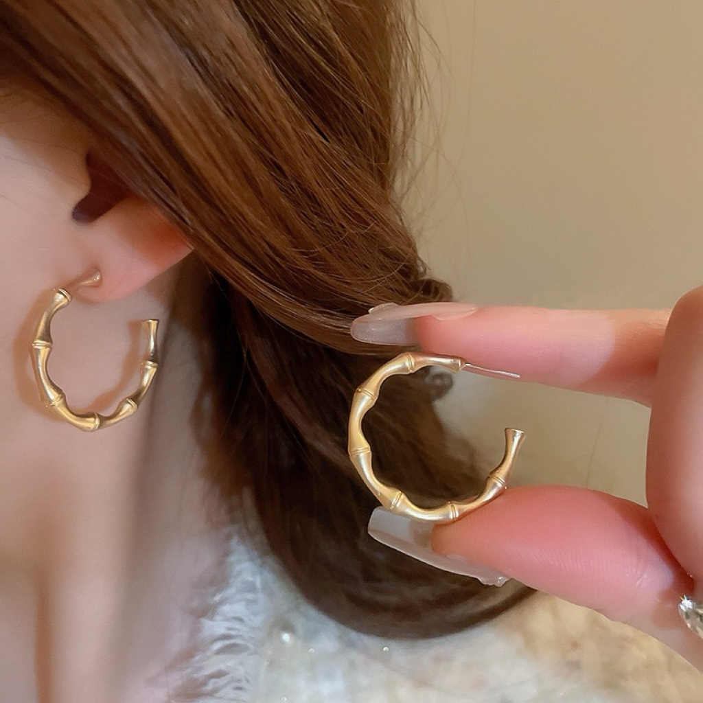 高級霧金竹節耳圈