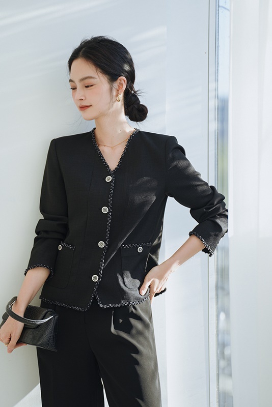 小香風滾花麻紗外套 黑色