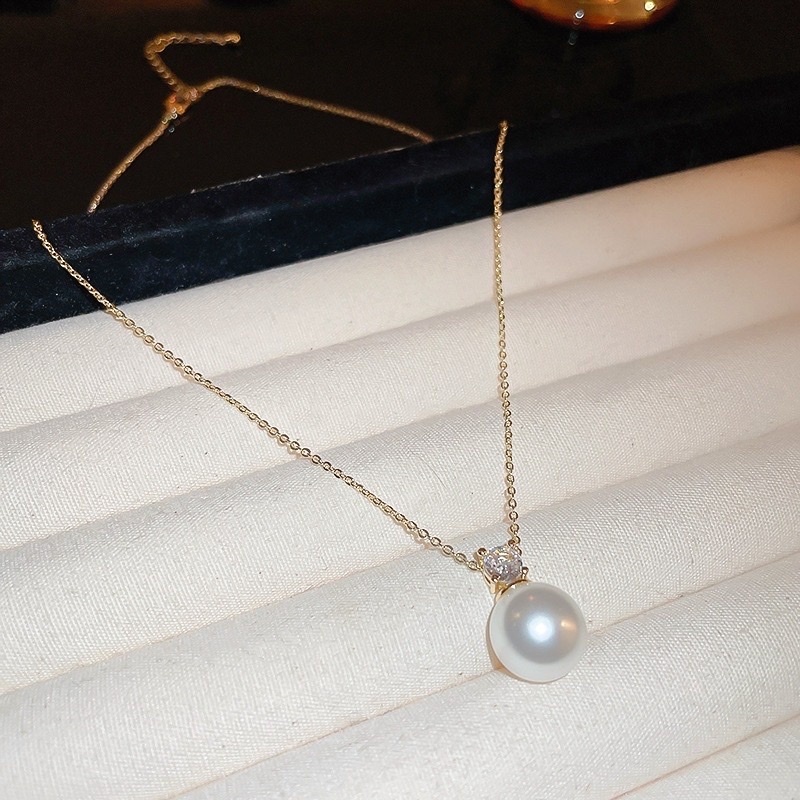 14k白黑金珍珠鑽墜細項鍊