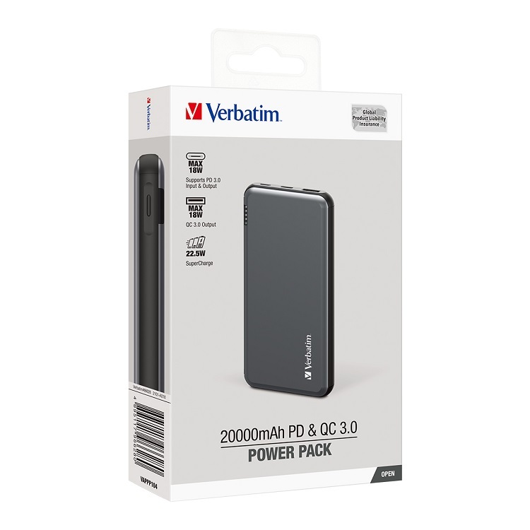 Verbatim 20000mAh PD & QC 3.0 移動電源
