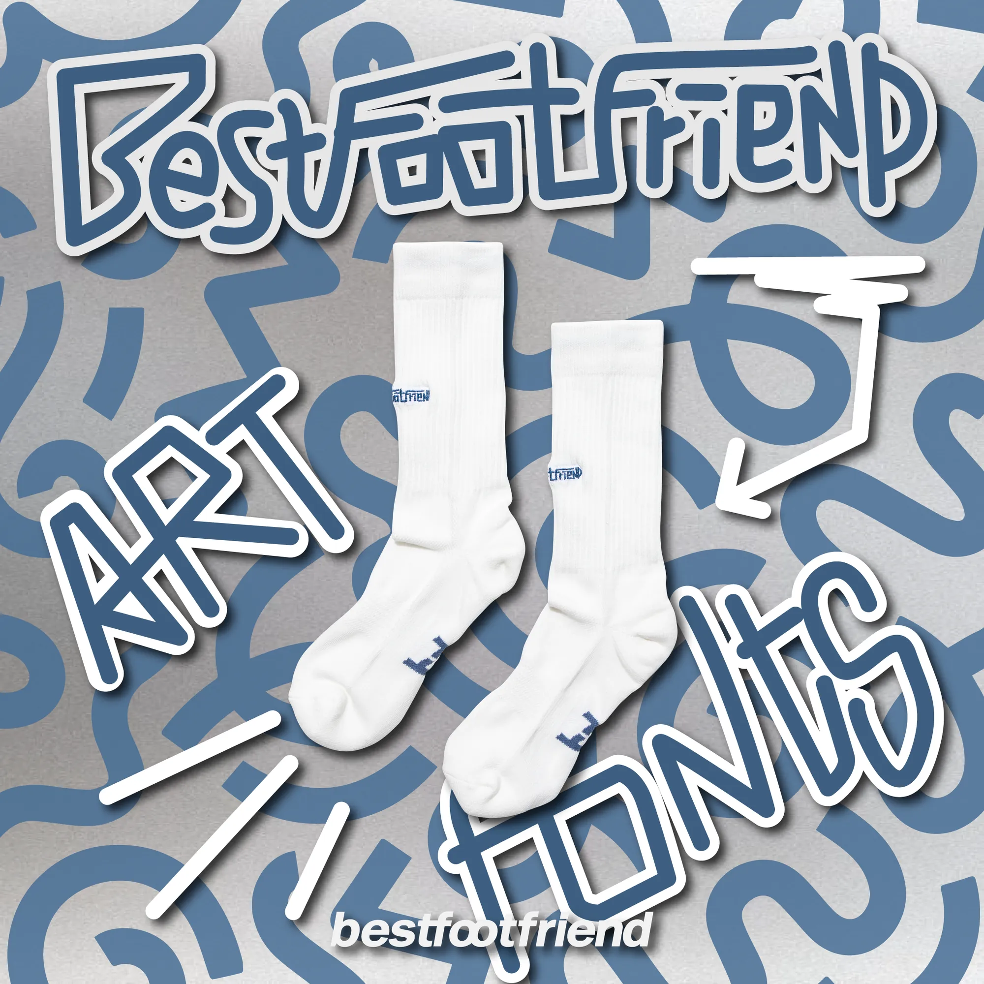 BFF White Art Fonts 藝術字體Logo襪 BF23017