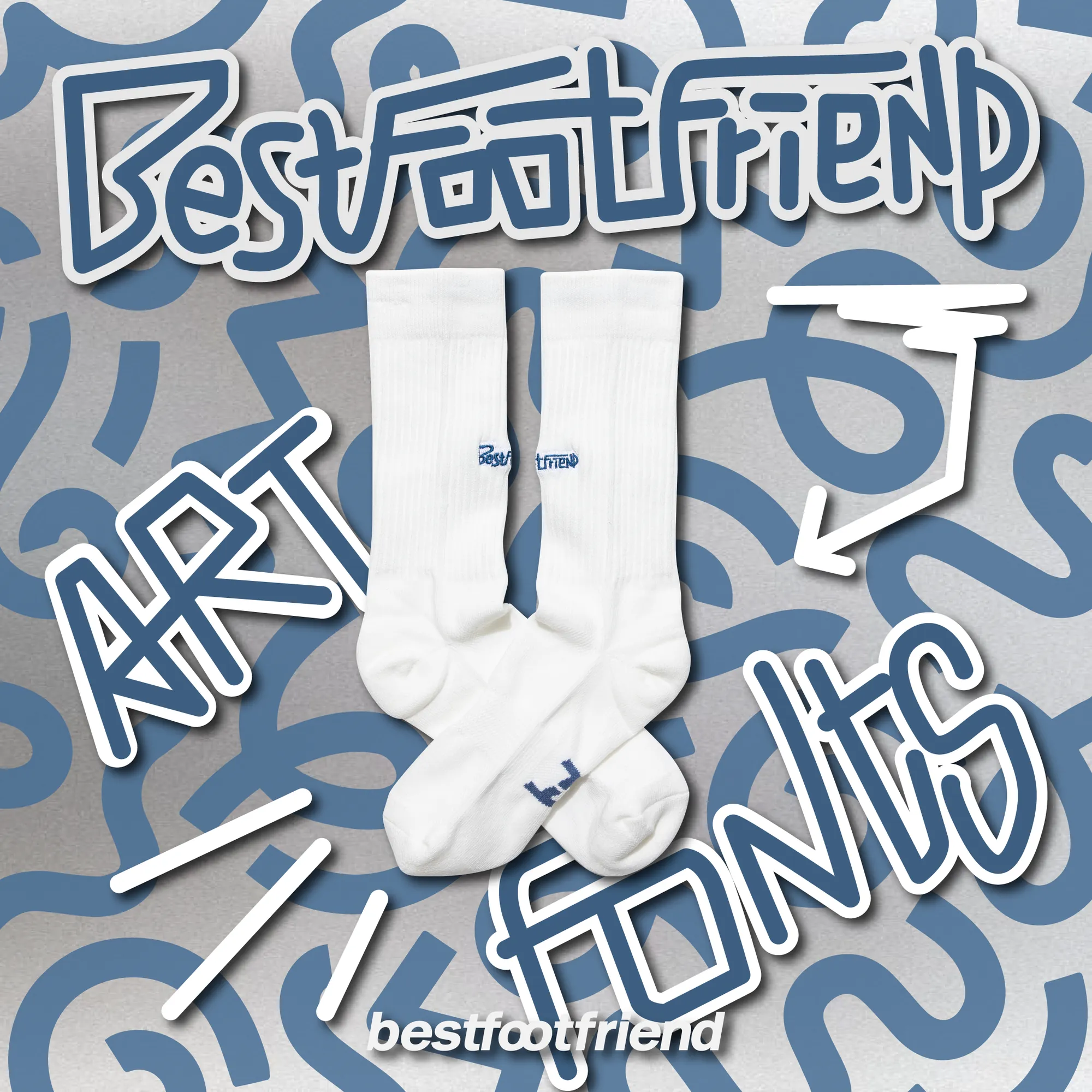 BFF White Art Fonts 藝術字體Logo襪 BF23017